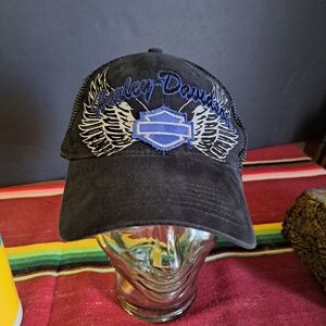VINTAGE Harley Davidson Mesh Hat Cap‎ Strap Back Black Wings Butte Montana